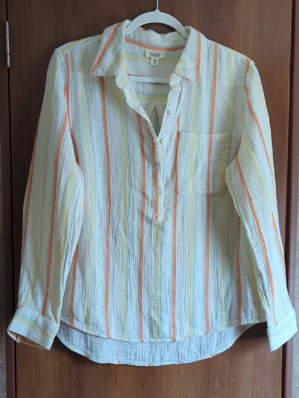 a.n.a Lightweight Striped Top - Pastel Orange, Yellow & Blue